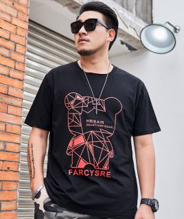 潮牌胖哥小熊印花半袖衫加大码男装时尚都市短袖T恤宽松纯棉休闲